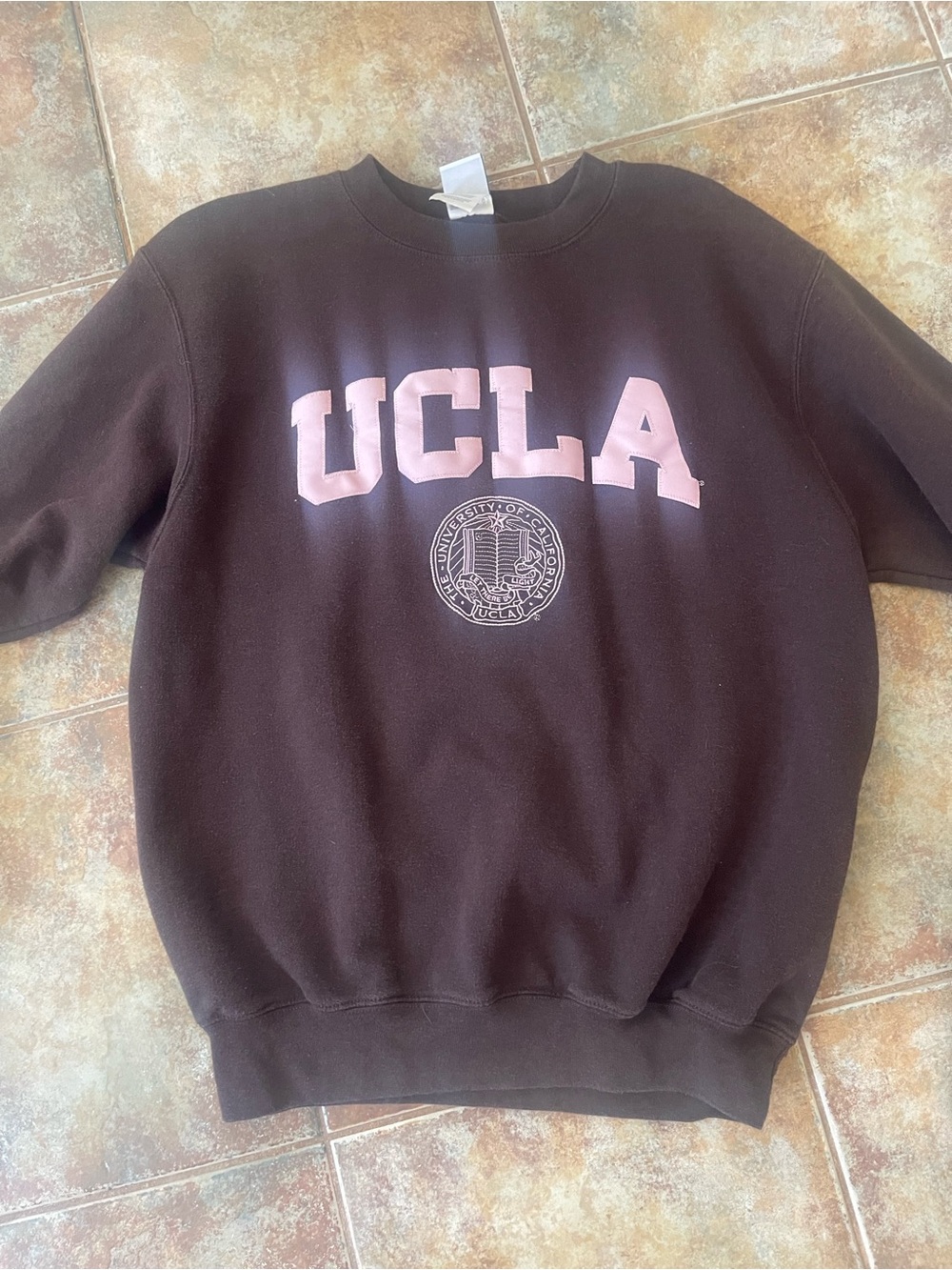 Champion Women's Brown Crewneck Sweatshirt with Pink UCLA Logo